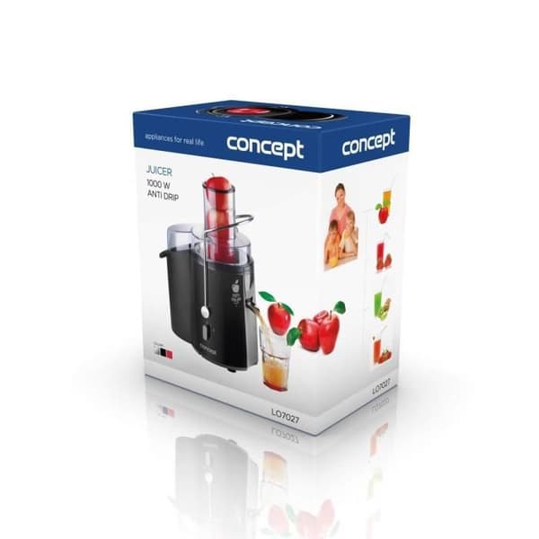 CONCEPT LO7027 FRESH, Juicextraktor, XXL HALS (7,2 cm), svart färg, två hastigheter, 1000 w, 16 800 rpm