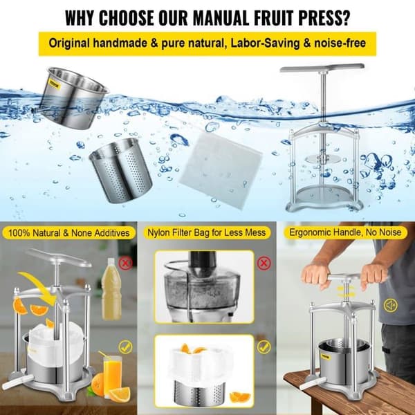 Fruktpress - grönsakspress - Vevor manuell citruspress - DGNSDZZJSILVER3L