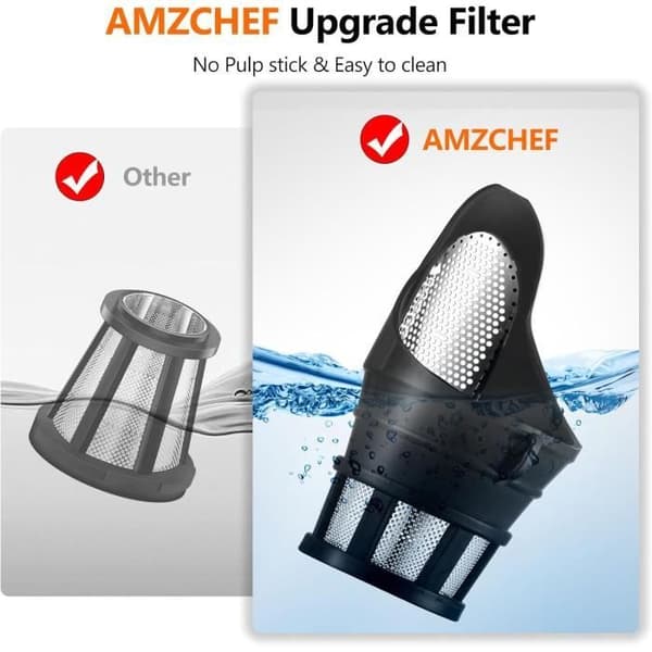 Saftutvinningsmaskin - AMZCHEF - 80 mm - 150W - 2 hastigheter - Återkopplingsläge - Vit