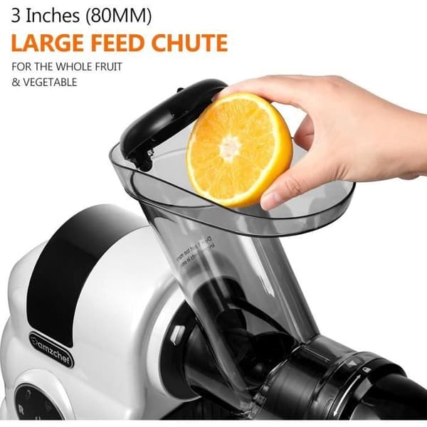 Saftutvinningsmaskin - AMZCHEF - 80 mm - 150W - 2 hastigheter - Återkopplingsläge - Vit