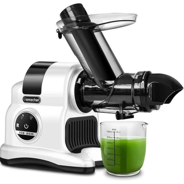 AMZCHEF Juice extractor med bred öppning på 80 mm - 150W juicepress för frukter och grönsaker med hög näring och krossning
