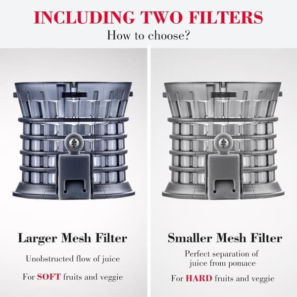 AMZCHEF 250W Safttillverkare med 2 patenterade filter - Kallpressad juicemaskin utan BPA - Svart Energiklass A