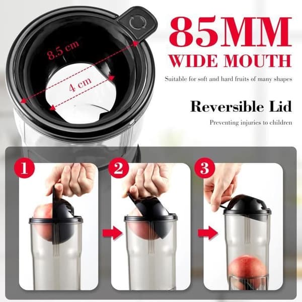 AMZCHEF 250W Safttillverkare med 2 patenterade filter - Kallpressad juicemaskin utan BPA - Svart Energiklass A
