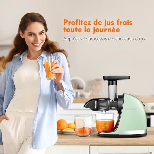 AMZCHEF Juicer för Frukt och Grönsaker - Omvänd Tuggfunktions - Grön