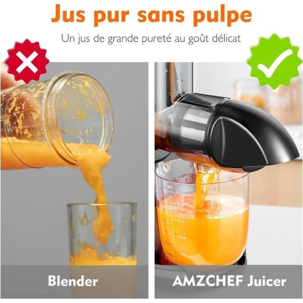 AMZCHEF Juicer för Frukt och Grönsaker - Omvänd Tuggfunktions - Grön