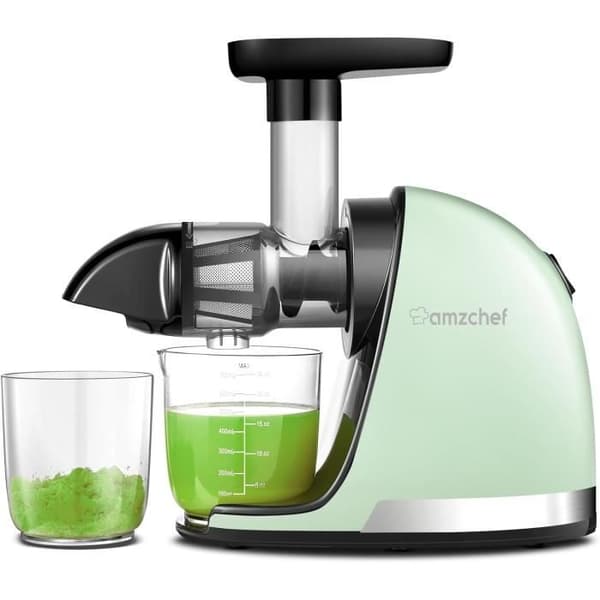 AMZCHEF Juicer för Frukt och Grönsaker - Omvänd Tuggfunktions - Grön