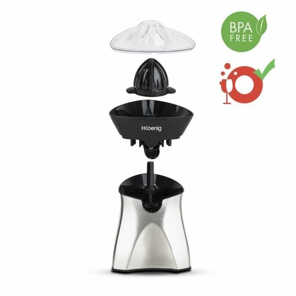 Elektrisk citruspresse - H.KoeNIG AGR60 - 2 udskiftelige kegler - Drypfri tud - Rustfrit stål