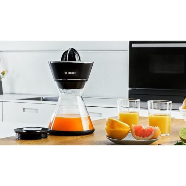Citruspresser - BOSCH - MCP72GPB VitaStyle Citro - Sort/børstet rustfrit stål - 40 W - LED - Glasbeholder 1 L - universalkegle