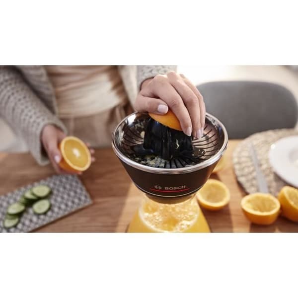 Citruspresser - BOSCH - MCP72GPB VitaStyle Citro - Sort/børstet rustfrit stål - 40 W - LED - Glasbeholder 1 L - universalkegle