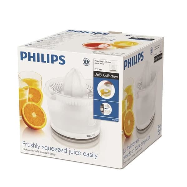 Sitruspuristin - PHILIPS - Daily HR2738/00 - Täysin purettava - Tilavuus 0,5 l - Kompakti muotoilu - Valkoinen