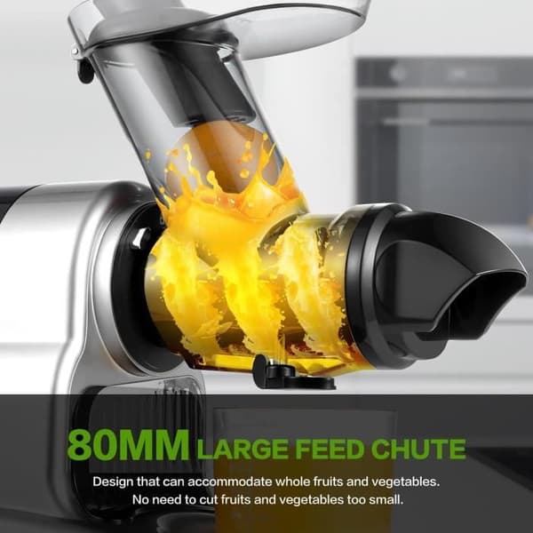 AMZCHEF 80MM Stor Juicepress - Slow Juicer med 2 hastighetsinställningar och återspolningsfunktion - 150 watt juicepress för grönsaker och f