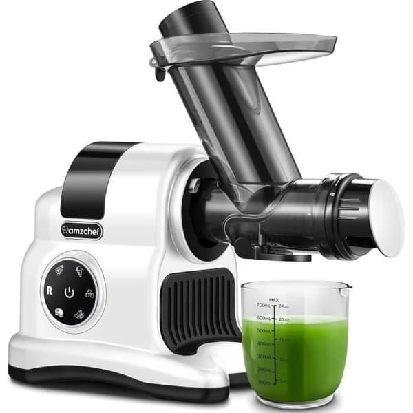 AMZCHEF 80MM Stor Juicepress - Slow Juicer med 2 hastighetsinställningar och återspolningsfunktion - 150 watt juicepress för grönsaker och f