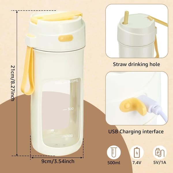 OBOSOE Bærbar genopladelig elektrisk juice mixer flaske, med 6 rustfrit stål blade og 500 ml halm, mini aftagelig juice mixer til Hjem