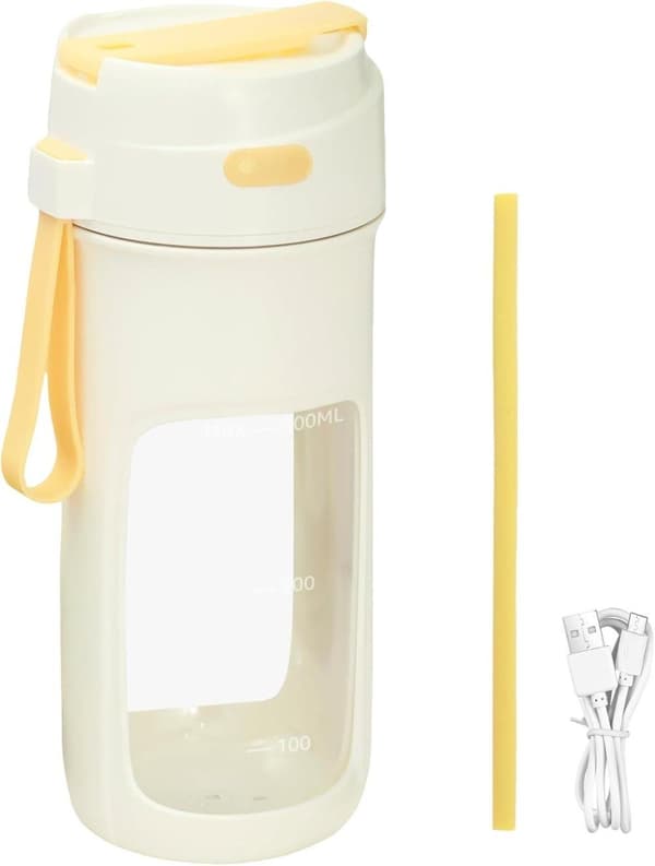 OBOSOE Bærbar genopladelig elektrisk juice mixer flaske, med 6 rustfrit stål blade og 500 ml halm, mini aftagelig juice mixer til Hjem