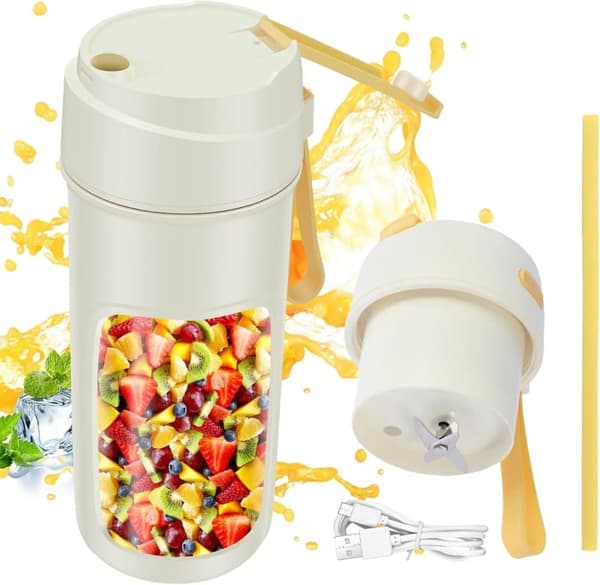 OBOSOE Bærbar genopladelig elektrisk juice mixer flaske, med 6 rustfrit stål blade og 500 ml halm, mini aftagelig juice mixer til Hjem