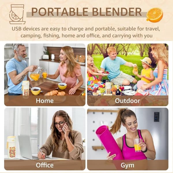OBOSOE Bærbar genopladelig elektrisk juice mixer flaske, med 6 rustfrit stål blade og 500 ml halm, mini aftagelig juice mixer til Hjem