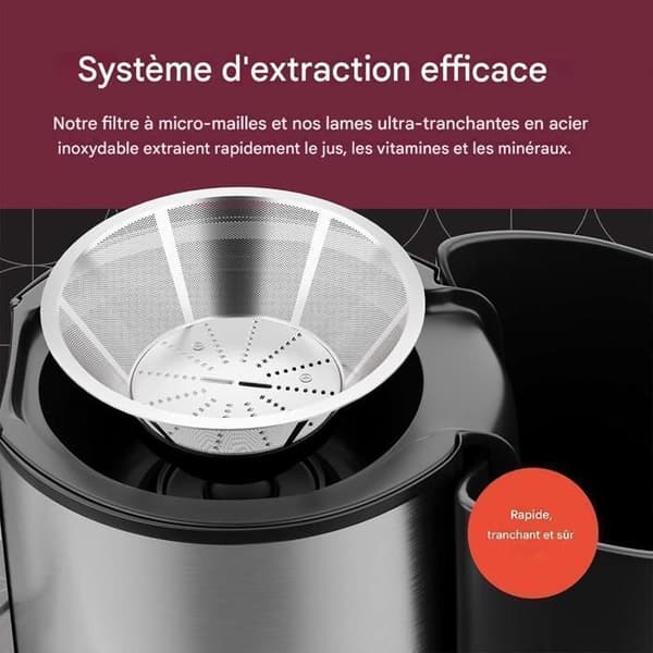 Centrifugjuicepress - Centrifugjuice för frukt och grönsaker - 450W - 1,2 L och 500 ml - 70 MM Bred öppning - 2 hastigheter