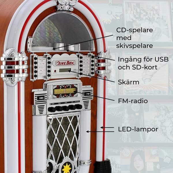 MonsterShop Retro Jukebox med Lydsystem og Belysning