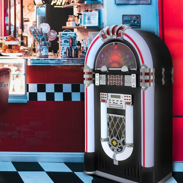 Jukebox med Vinylspelare, Ljudsystem & Belysning