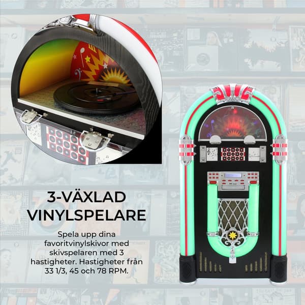 Jukebox med Vinylspelare, Ljudsystem & Belysning