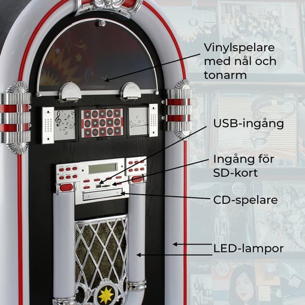 Jukebox med Vinylspelare, Ljudsystem & Belysning