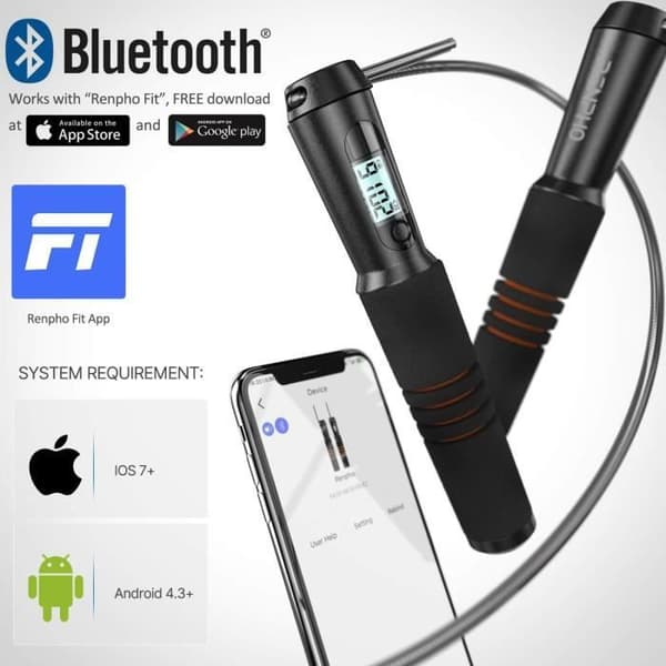 RENPHO Smart Fitness Hopprep - Bluetooth 4.0 - APP Datainspelning - Svart