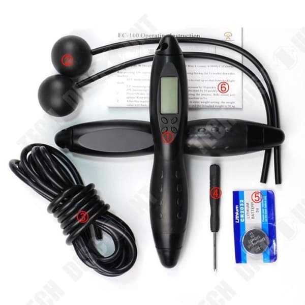 TD® Fitness Accessories - Bodybuilding, Justerbart och Digitalt hopprep Sladdlöst hopprep med disk - Typ Svart Gr