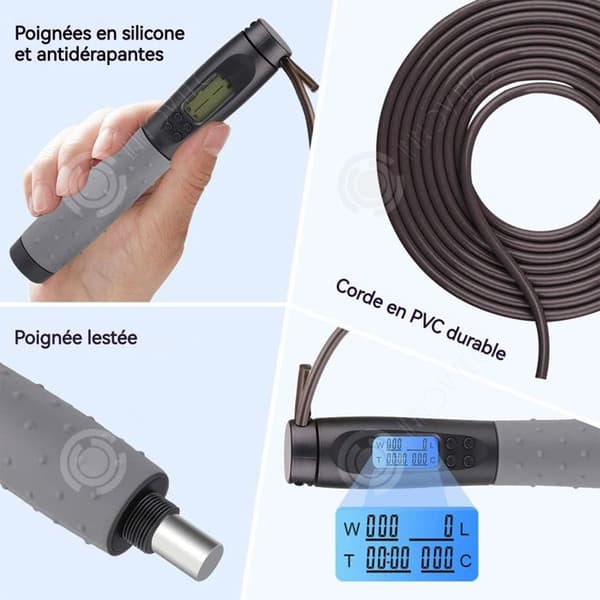 INN Hopprep 3m PVC justerbart hopprep trådlöst hopprep med LED-räknare sport/fitness/formning/fight/träning/hem svart