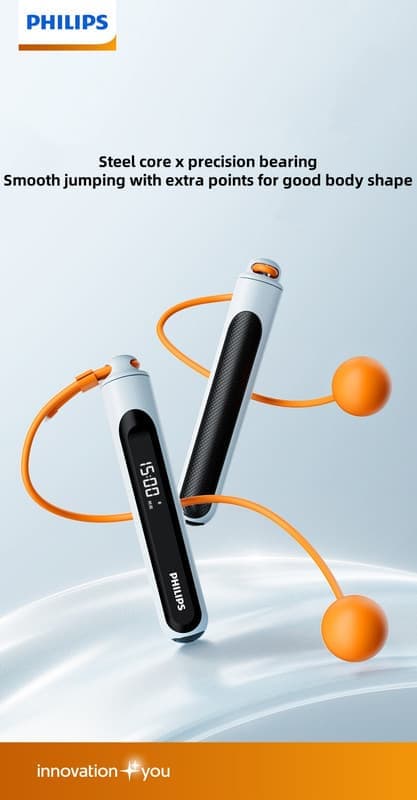 Philips FIT3703D älykäs johdoton hyppynaru - painotettu rasvaa polttava hyppynaru kalorilaskurilla, rengaskahva