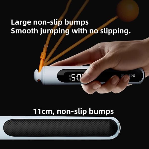 Philips FIT3703D älykäs johdoton hyppynaru - painotettu rasvaa polttava hyppynaru kalorilaskurilla, rengaskahva