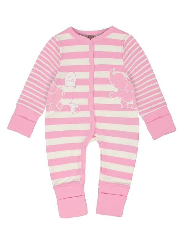 Långärmad flickjumpsuit, ljusrosa, ränder, Kanz