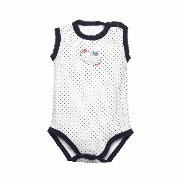 2 kpl vauvan hihaton body, valkoinen, pilkullinen, Olimpias