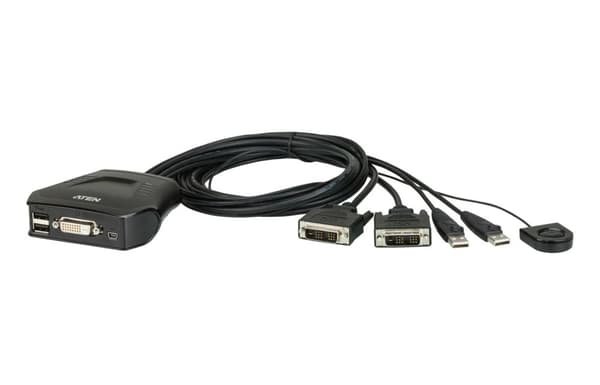 ATEN CS22D - KVM-kytkin - USB - 2 x KVM-porttia - 1 paikallinen käyttäjä - Pöytäkone (CS22D) musta