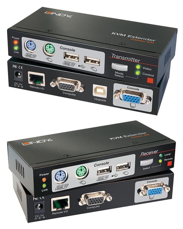 LINDY 39378 Cat.5 KVM Extender Combo 300, PS/2, USB & VGA Sort