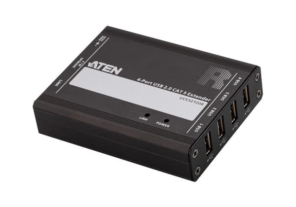 ATEN 4-portars USB 2.0 CAT 5-förlängare (100m) - Sändare och mottagare - Kabelansluten - 100m - Cat5 - Svart - Metall (UCE32100-AT-G)