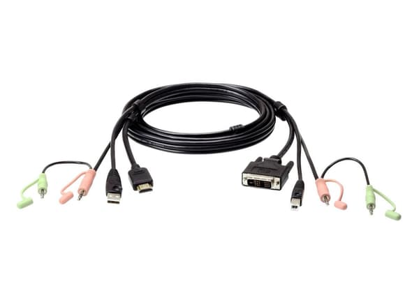 ATEN 2L-7D02DH - Näppäimistö/video/hiiri (KVM) kaapeli - USB, HDMI, 2 x stereominiliitäntä (M) USB Type B:lle, DVI-D, 2 x stereominiliitäntä (M) - 1,8