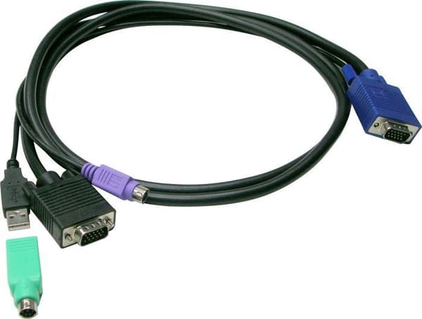 LevelOne ACC-3203 - Keyboard / video / mus (KVM) kabelsæt - HD-15 (VGA) (M) til USB, PS/2, HD-15 (VGA) (M) - 5 m - fingerskruer - Sort