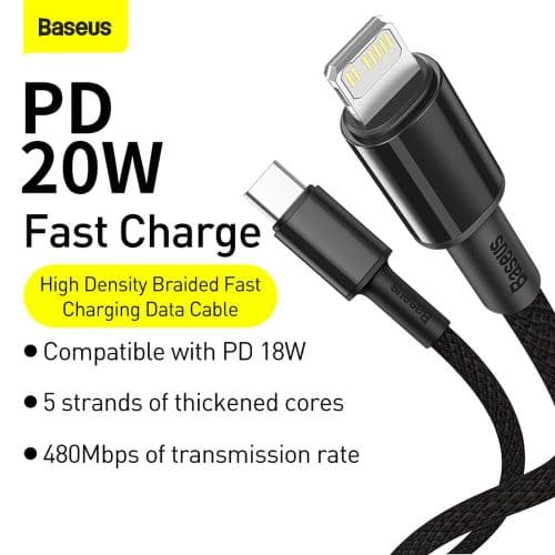 Baseus Type-C - Lightning High Density Braided Fast charging cable PD 20W 2m Black (CATLGD-A01)