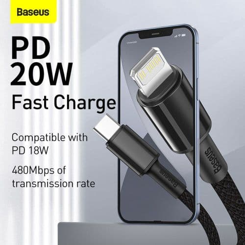 Baseus Type-C - Lightning High Density Braided Fast charging cable PD 20W 2m Black (CATLGD-A01)