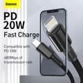 Miniatyrbillede 9 af 11: Baseus Type-C - Lightning High Density Braided Fast charging cable PD 20W 2m Black (CATLGD-A01)