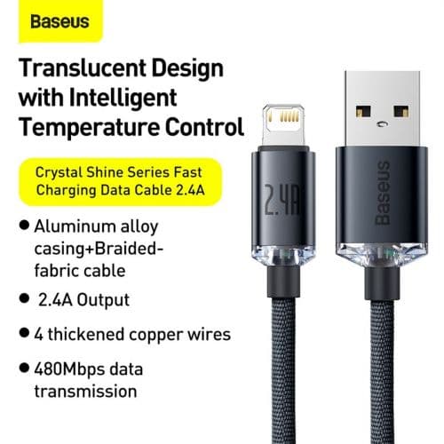 CABLU alimentare si date Baseus Crystal Shine, Fast Charging Data Cable pt. smartphone, USB la Lightning Iphone 2.4A, 1.2m, negru "CAJY000001" (timbru