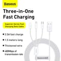 Miniatyrbild 6 av 11: Baseus Cable Superior Series 3-in-1 Fast Charging Data Cable USB to M+L+C 3.5A 1.5m White (CAMLTYS-02)