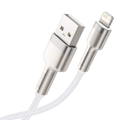 CABLU alimentare si date Baseus Cafule Metal, Fast Charging Data Cable pt. smartphone, USB la Lightning Iphone 2.4A, braided, 1m, alb "CALJK-A02" (tim