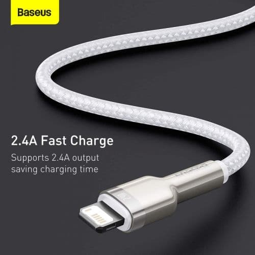 CABLU alimentare si date Baseus Cafule Metal, Fast Charging Data Cable pt. smartphone, USB la Lightning Iphone 2.4A, braided, 1m, alb "CALJK-A02" (tim