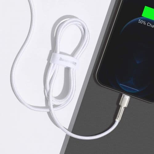 CABLU alimentare si date Baseus Cafule Metal, Fast Charging Data Cable pt. smartphone, USB la Lightning Iphone 2.4A, braided, 1m, alb "CALJK-A02" (tim