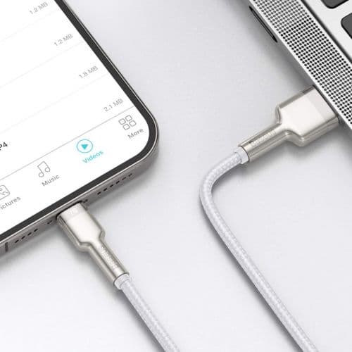 CABLU alimentare si date Baseus Cafule Metal, Fast Charging Data Cable pt. smartphone, USB la Lightning Iphone 2.4A, braided, 1m, alb "CALJK-A02" (tim