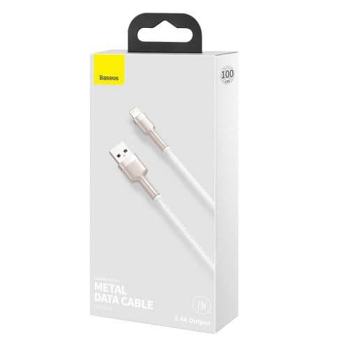CABLU alimentare si date Baseus Cafule Metal, Fast Charging Data Cable pt. smartphone, USB la Lightning Iphone 2.4A, braided, 1m, alb "CALJK-A02" (tim