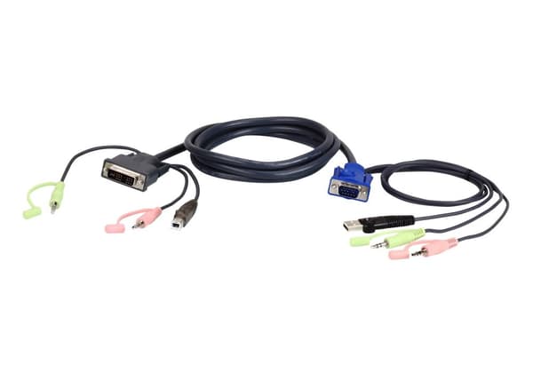 Aten 2L-7DX2U kabelstik HDB-15 Han, USB A, Mini Stereo Jack DVI-I (Single Link), USB B, Mini Stereo Jack Sort, Grøn, Pink
