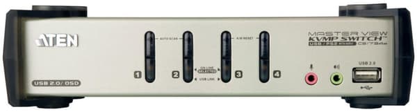 Aten 4-portars USB/PS/2 VGA KVM-switch med ljud och USB 2.0-hubb, 2048 x 1536 px, KVM-kablar, CS1734B-AT-G Svart, Metallisk
