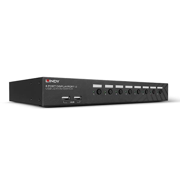 KVM-switch, 8x DisplayPort, USB 2.0, ljud Lindy JL680A, 39540 Svart